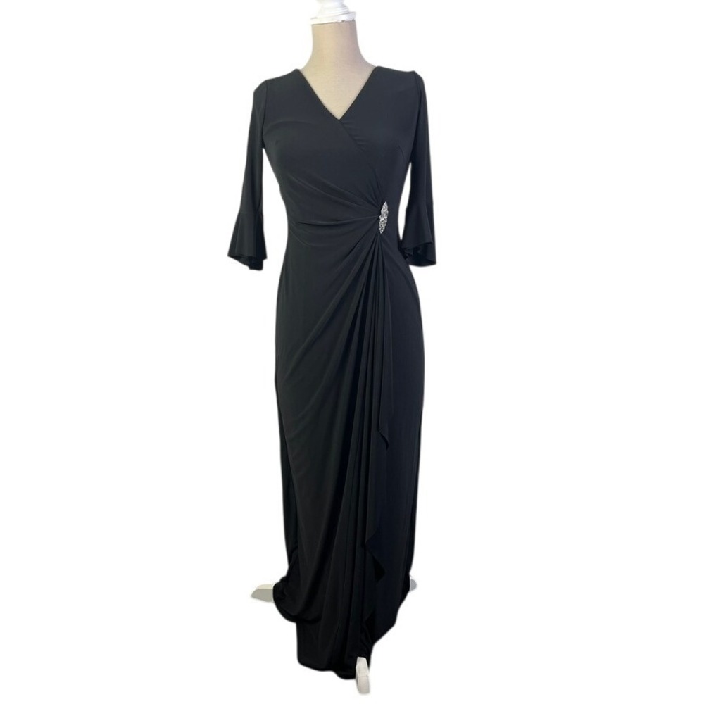 Lauren Ralph Lauren‎ Gown Whimsigoth Bell Sleeves Maxi Dress Rhinestone Black 4